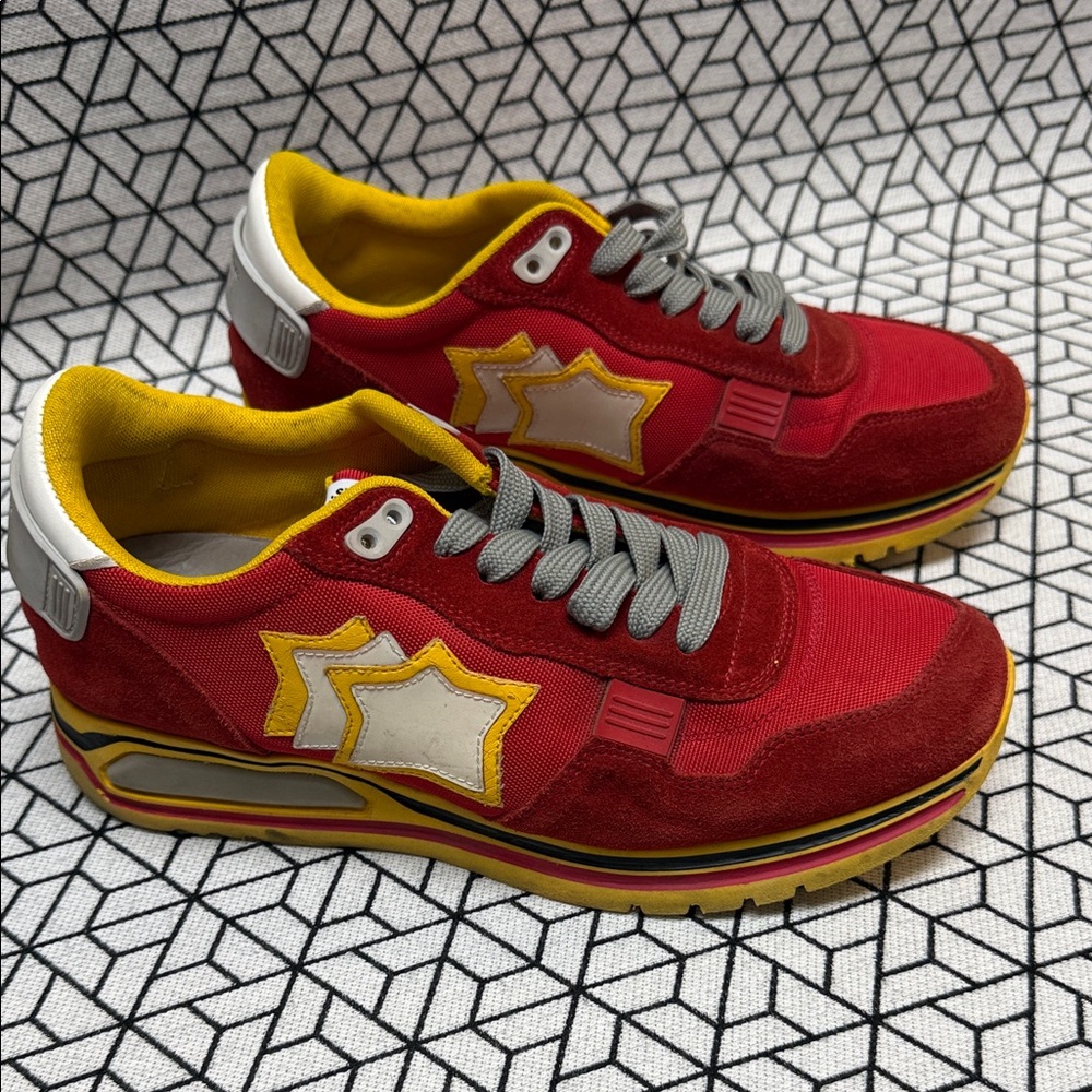 Red and Yellow Sneakers with Gray Laces